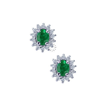 Earrings 18ct Whitegold with an Emerald and Diamonds