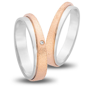 Wedding Rings in 14ct White Gold and Pink Gold with Zircon