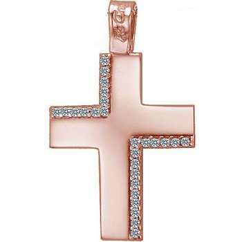 Βαπτιστικός σταυρός 14Κ Ροζ Χρυσό με Ζιργκόν της FaCaDoro