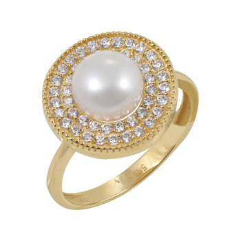 Ring 14ct Gold with Pearl and Zircon SAVVIDIS (No 56)