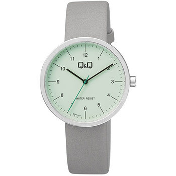 Q&Q Mens Grey Leather Strap