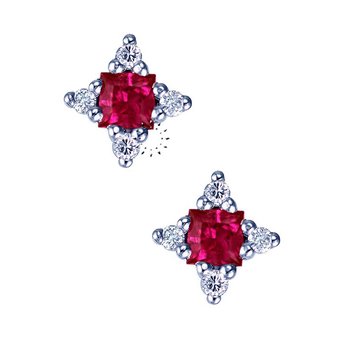 Earrings 18ct white gold with diamonds and rubies SAVVIDIS