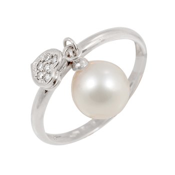 Rign 14ct white gold with zircon and pearl SAVVIDIS (No 52.5)