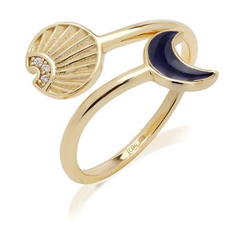 Δαχτυλίδι JCOU από ασήμι 925° επιχρυσωμένο με χρυσό 14Κ διακοσμημένο με μπλε σμάλτο και λευκά ζιργκόν (No 51-55)