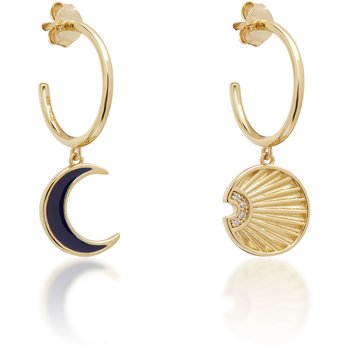 JCOU Sun & Moon 14ct Gold-Plated Sterling Silver Earrings With White Zircons And Blue Enamel