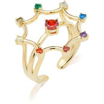 JCOU Rainbow 14ct Gold-Plated Sterling Silver Ring With Multi-colored Zircons