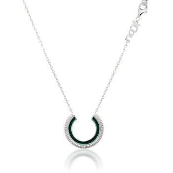 JCOU Queen's Rhodium-Plated Sterling Silver Necklace With Black Enamel