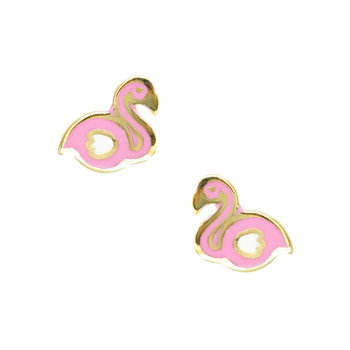 Earrings 9ct Gold Flamingo with Enamel Ino&Ibo