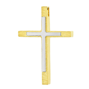 Βαπτιστικός σταυρός SAVVIDIS δίχρωμος με σχέδιο κεντρικά 14Κ(και διπλής όψης)