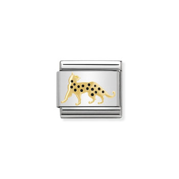 NOMINATION Link - EARTH ANIMALS 1 in stainless steel with enamel and 18k gold (16_Leopard)