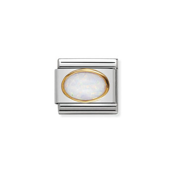 NOMINATION Link - oval hard stones in stainless steel and gold 18k WHITE OPAL