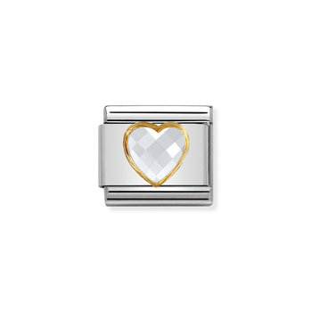 NOMINATION Link - HEART FACETED CZ in steel and 750 gold White
