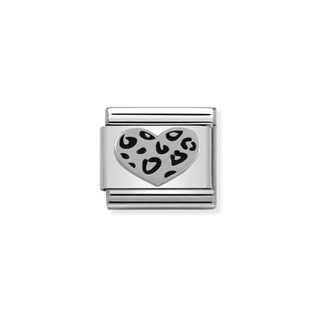 NOMINATION Link - OXIDIZED SYMBOLS in st.steel and sterling silver Leopard heart