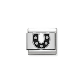 NOMINATION Link - SYMBOLS in stainless steel , enamel and silver 925 (08_Black Horseshoe)