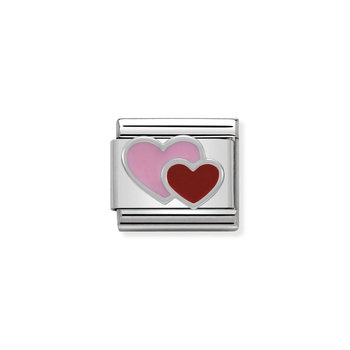 NOMINATION Link - SYMBOLS in stainless steel , enamel and silver 925 Pink and Red double heart