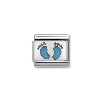 NOMINATION Link - OXIDIZED PLATES in steel, enamel and 925 silver Light Blue Footprints