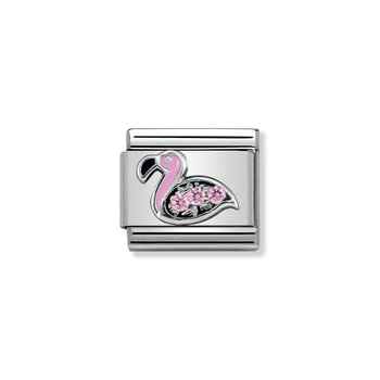 NOMINATION Link - SYMBOLS steel, Cubic zirconia and silver 925 Flamingo with Pink CZ