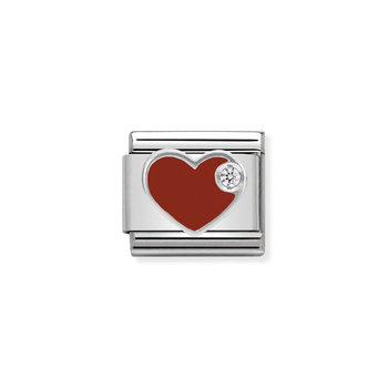 NOMINATION Link - SIMBOLS stainless steel, enamel, 1 Cub. Zirc and 925 silver RED heart