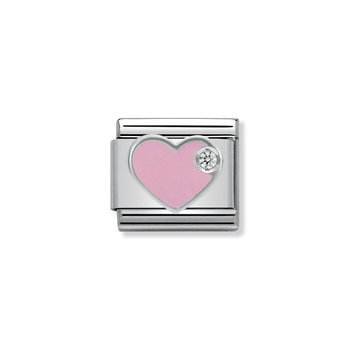 NOMINATION Link - SIMBOLS stainless steel, enamel, 1 Cub. Zirc and 925 silver PINK heart