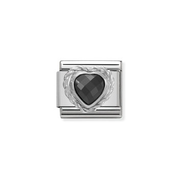 NOMINATION Link - HEART FACETED CZ in stainless steel E 925 silver twisted setting Black