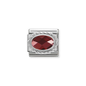 NOMINATION Link - FACETED CZ in stainless steel with sterling silver setting and detail (005_RED)