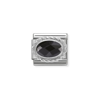 NOMINATION Link - FACETED CZ in stainless steel with sterling silver setting and detail (011_Black)