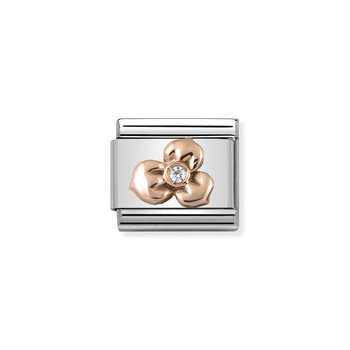 NOMINATION Link - Symbols in stainless steel with 9K rose gold and CZ Flower