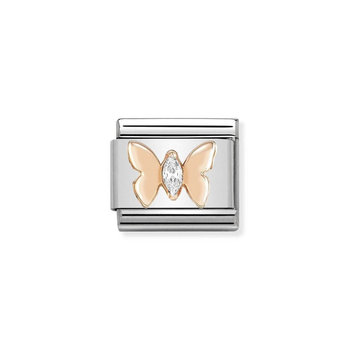 NOMINATION Link - Symbols in stainless steel with 9K rose gold and CZ Butterfly