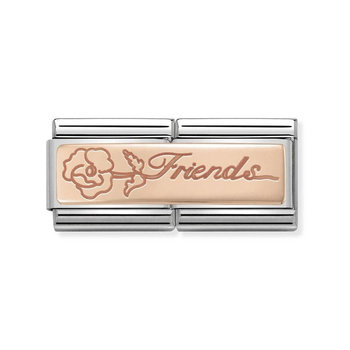 NOMINATION Link - DOUBLE ENGRAVED steel and gold 375 CUSTOM Friends with flower