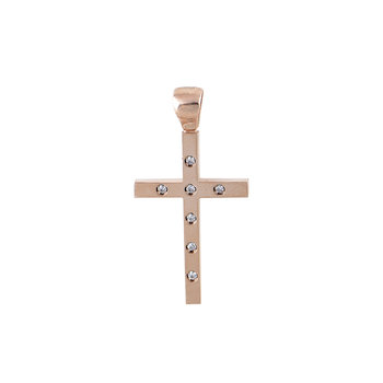 Ροζ χρυσός Βαπτιστικός σταυρός SAVVIDIS  από χρυσό 14Κ με ζιργκόν