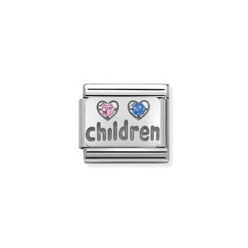 Σύνδεσμος (Link) NOMINATION - Children με δύο καρδίες από ασήμι 925 με ζιργκόν