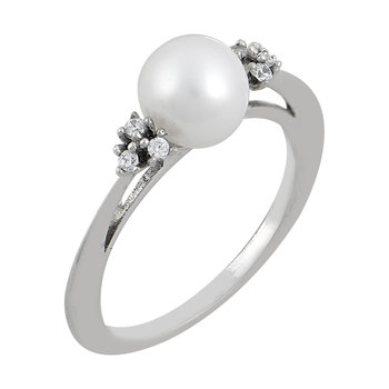 Ring 14ct White Gold by SAVVIDIS with Zircon and Pearl (No 54)