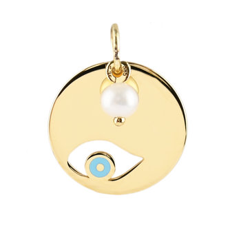 Pendant made of 14ct Gold with Eye by SAVVIDIS with Enamel by  Ino&Ibo