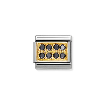 Nomination Link Rectangle made of Stainless Steel and 18ct Gold with Zircons