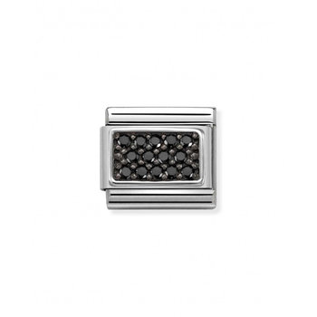 Nomination Link Rectangle made of Stainless Steel and Sterling Silver with Zircons