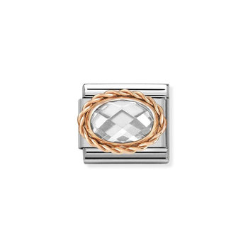 Nomination Link made of Stainless Steel and 9ct Rose Gold with Zircon