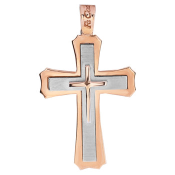 Βαπτιστικός σταυρός FaCaDoro από λευκόχρυσo και ροζ χρυσό 14Κ
