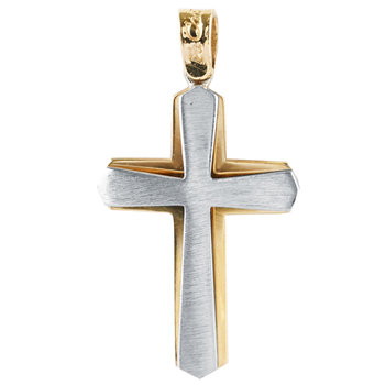 Βαπτιστικός σταυρός διπλής όψης FaCaDoro από λευκόχρυσο και χρυσό 14Κ