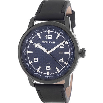 3GUYS Mens Black Leather Strap