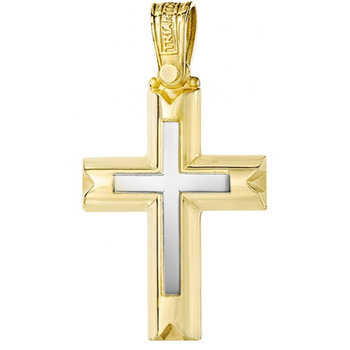 Δίχρωμος Βαπτιστικός σταυρός TRIANTOS από χρυσό και λευκόχρυσο 14Κ