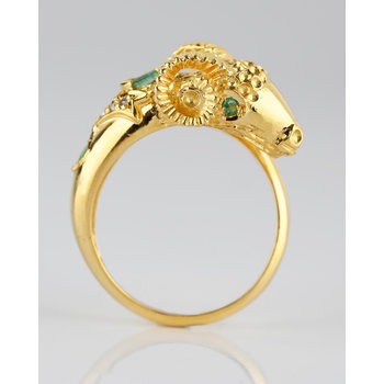 SAVVIDIS 18ct Gold Ram Ring with Diamonds and Emeralds (No 54)