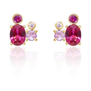 Σκουλαρίκια DOUKISSA NOMIKOU Happiness Stud Earrings (Ruby and Pink Zircon Stones)