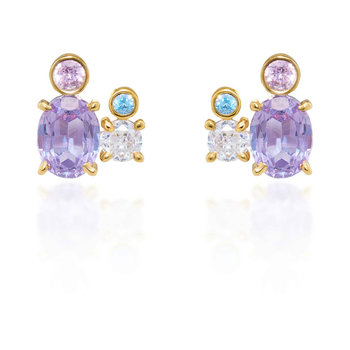 Σκουλαρίκια DOUKISSA NOMIKOU Happiness Stud Earrings (Purple, White and Aqua Zircon Stones)