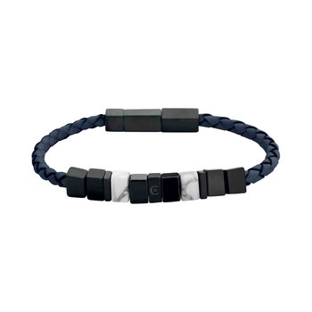 CERRUTI Chiselled Stainless Steel and Leather Bracelet