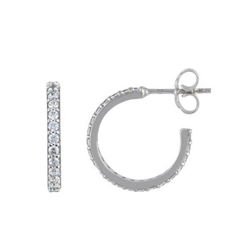 14ct White Gold Hoops with Ζircons by SOLEDOR