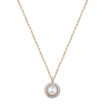 14ct Rose Gold Necklace with Pearls and Zircons by SAVVIDIS