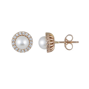 14ct Rose Gold Earrings with Zircons and Pearls by SAVVIDIS