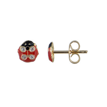9ct Gold Earrings in Ladybug shape with Enamel and Zircons by Ino&Ibo