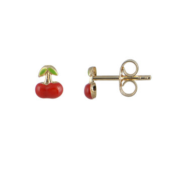 9ct Gold Earrings in Cherry shape with Enamel and Zircons by Ino&Ibo