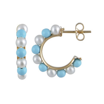 9ct Gold Hoop Earrings with Pearls by SAVVIDIS